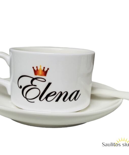 Kavos puodelis su lėkštute ir šaukšteliu ,,Karūna"