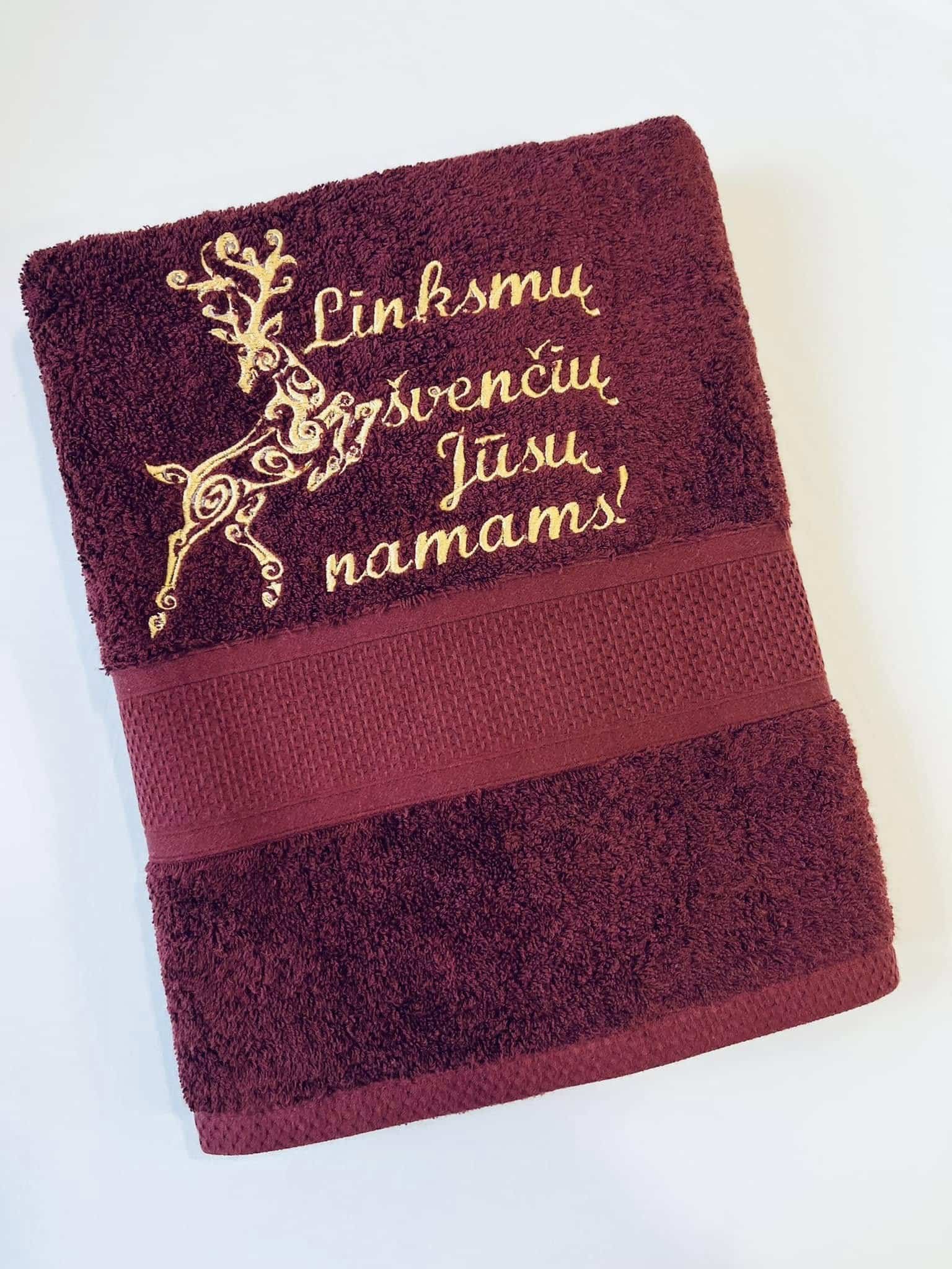 Rankšluostis 70x140 cm ,,Linksmų švenčių Jūsų namams"